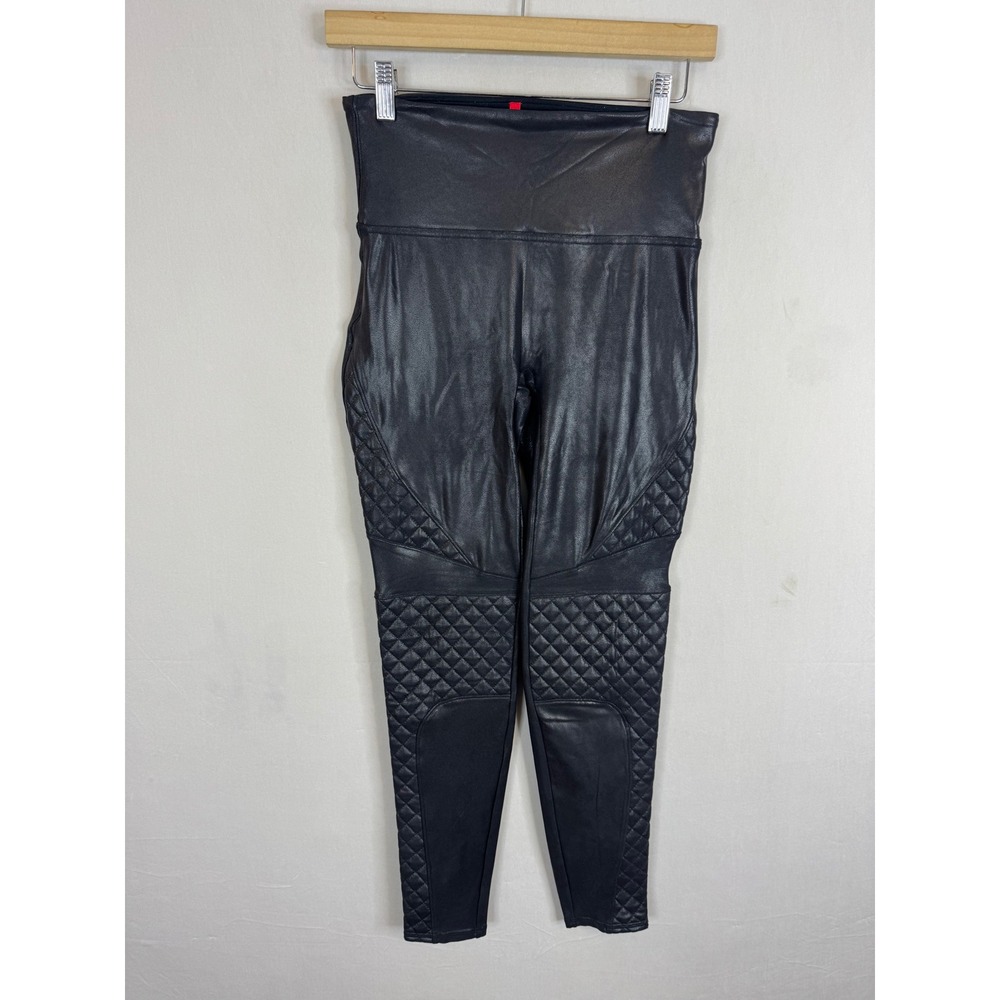 Spanx Faux Leather Quilted Moto Leggings Black High Waist‎ Size Medium M